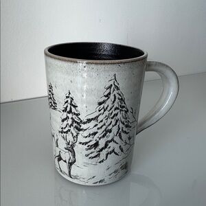 Pottery Barn Rustic Forest Mug 15 OZ Stoneware Christmas Deer Holiday